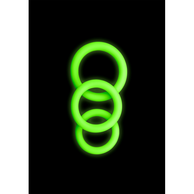 Набор из 3-х эрекционных колец Ouch Glow in the Dark - Neon Green