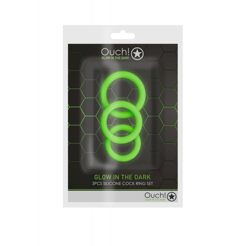 Набор из 3-х эрекционных колец Ouch Glow in the Dark - Neon Green