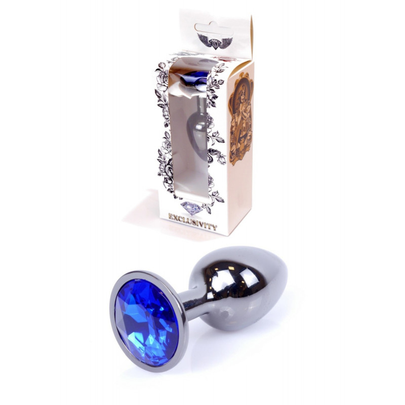 Анальная пробка металлическая размер S Jewellery Dark Silver PLUG- Dark Blue