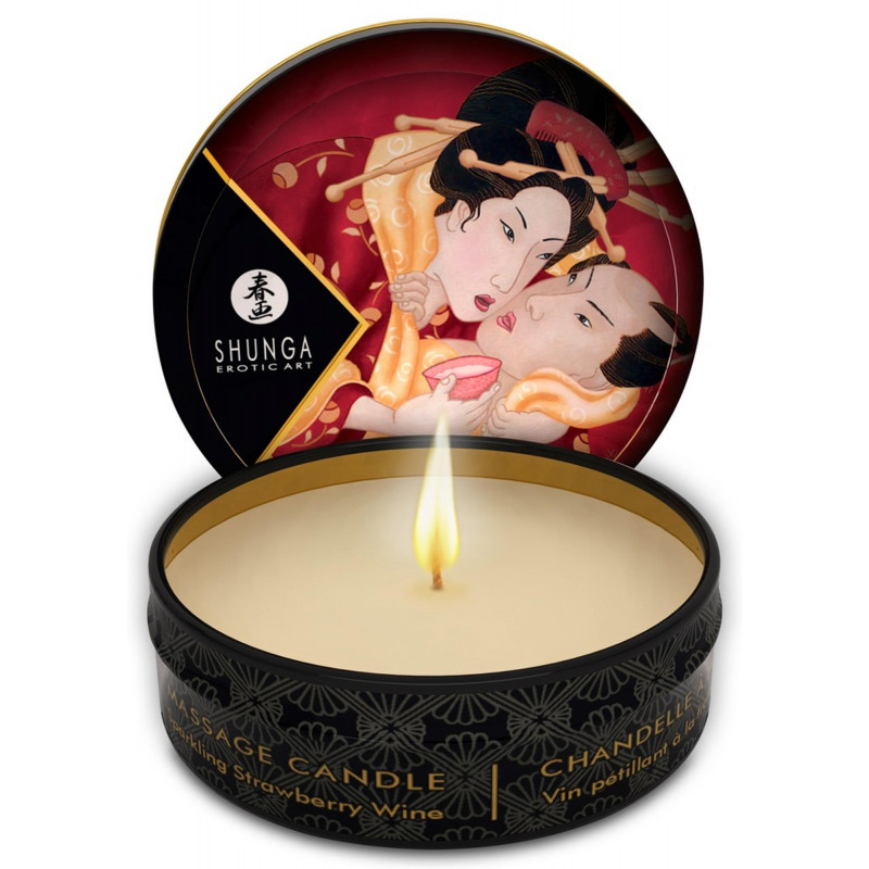 Массажная свеча с ароматом игристая клубника Shunga Mini Massage Candle Strawberry Sparkling Wine, 30 мл