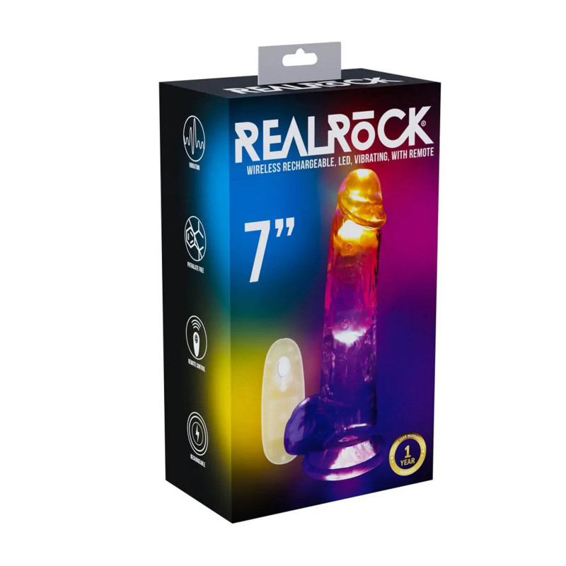 Реалистичный прозрачный вибратор с подсветкой и пультом ДУ LED Vibrating Straight Cock with Balls, 18 см