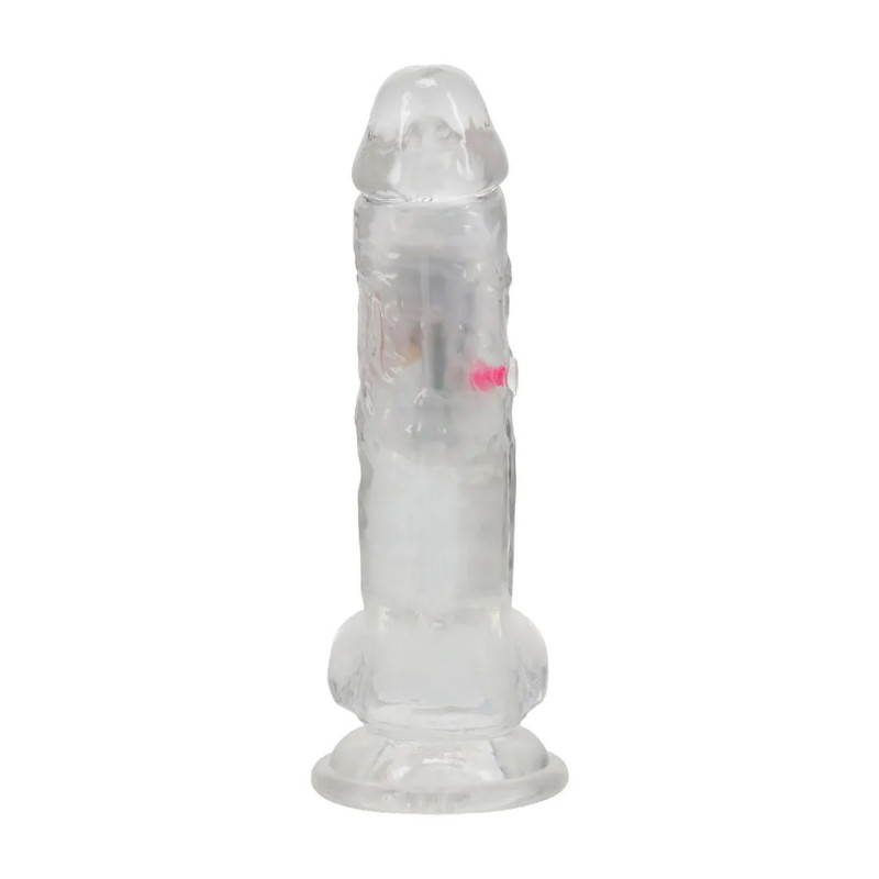 Реалистичный прозрачный вибратор с подсветкой и пультом ДУ LED Vibrating Straight Cock with Balls, 18 см