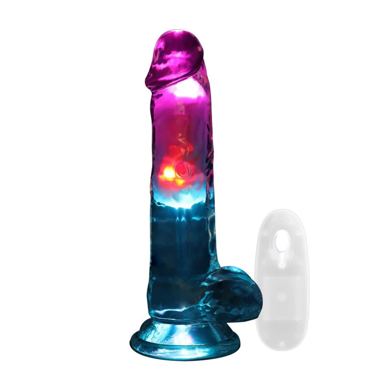 Реалистичный прозрачный вибратор с подсветкой и пультом ДУ LED Vibrating Straight Cock with Balls, 18 см