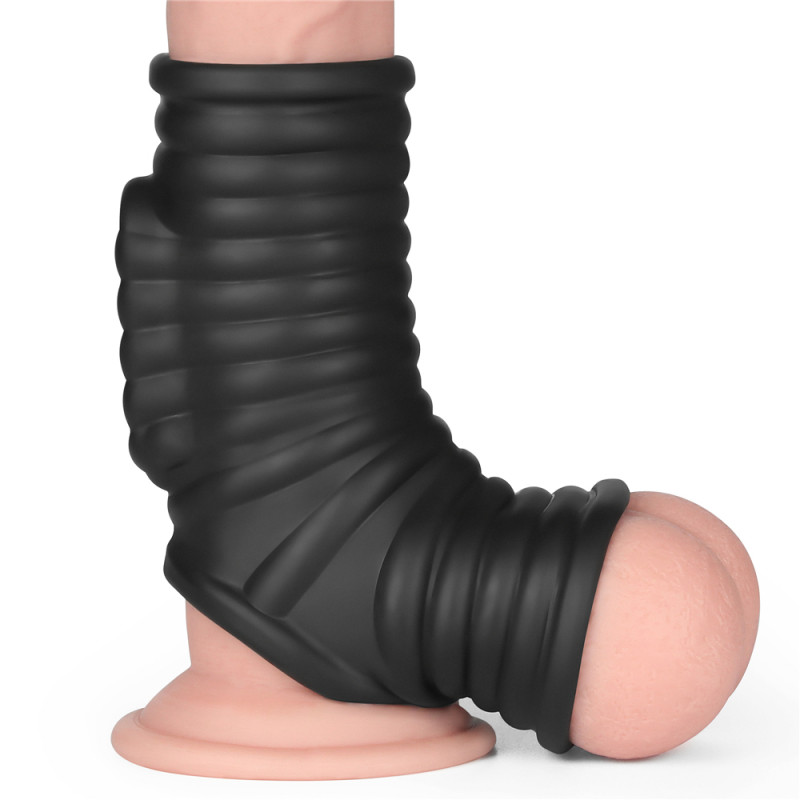 Эрекционный рукав с вибрацией Vibrating Wave Knights Ring with Scrotum Sleeve Black