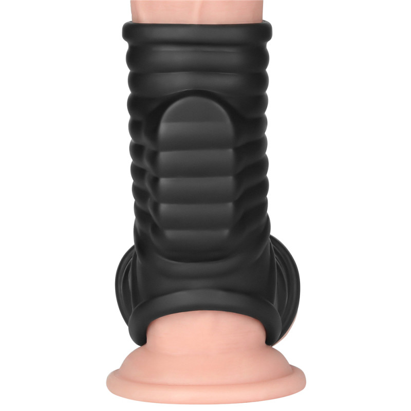 Эрекционный рукав с вибрацией Vibrating Wave Knights Ring with Scrotum Sleeve Black