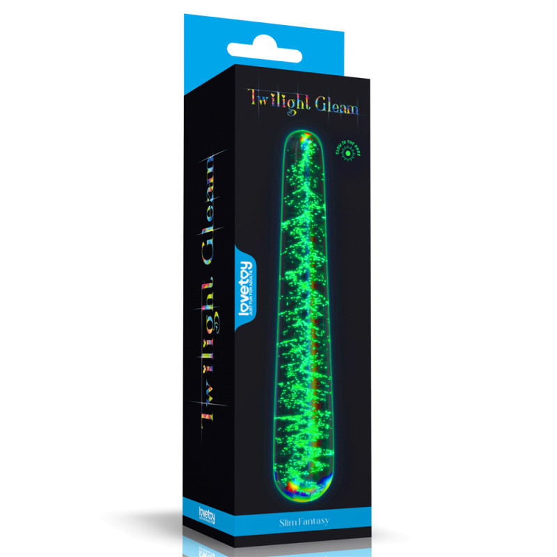 Стеклянный фаллоимитатор светящийся в темноте Glow-in-the-dark Twilight Gleam Glass Dildo-Slim Fantasy