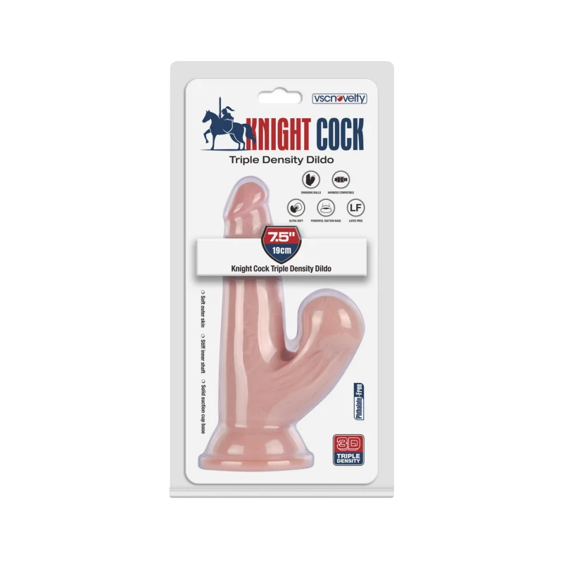 Реалистичный фаллоимитатор с подвижной мошонкой 7.5" Knight Cock 3D Triple Density Dildo with Swinging Balls, 19 см