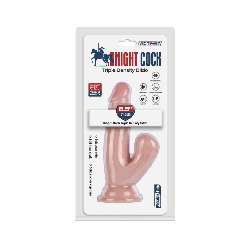 Реалистичный фаллоимитатор с подвижной мошонкой 8.5" Knight Cock 3D Triple Density Dildo with Swinging Balls, 21,5 см