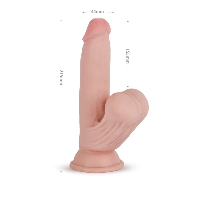Реалистичный фаллоимитатор с подвижной мошонкой 8.5" Knight Cock 3D Triple Density Dildo with Swinging Balls, 21,5 см