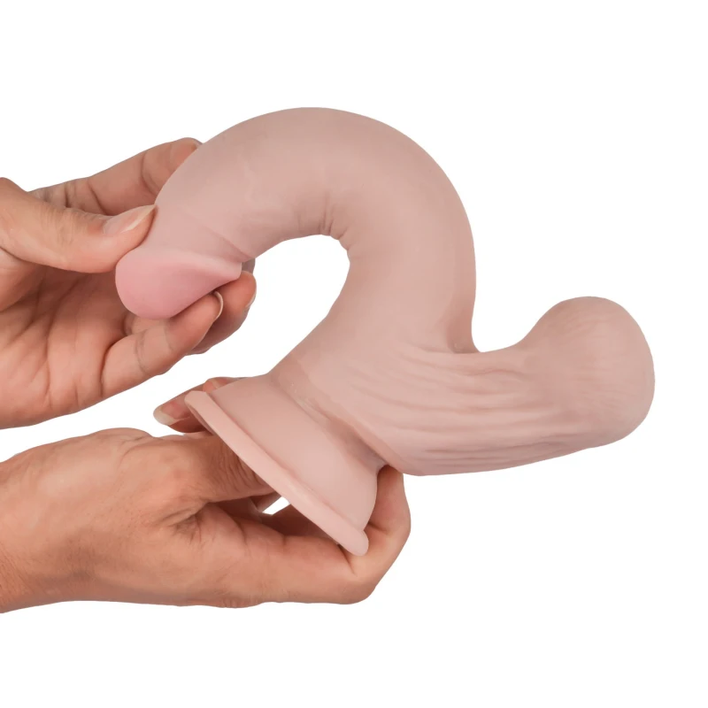 Реалистичный фаллоимитатор с подвижной мошонкой 8.5" Knight Cock 3D Triple Density Dildo with Swinging Balls, 21,5 см