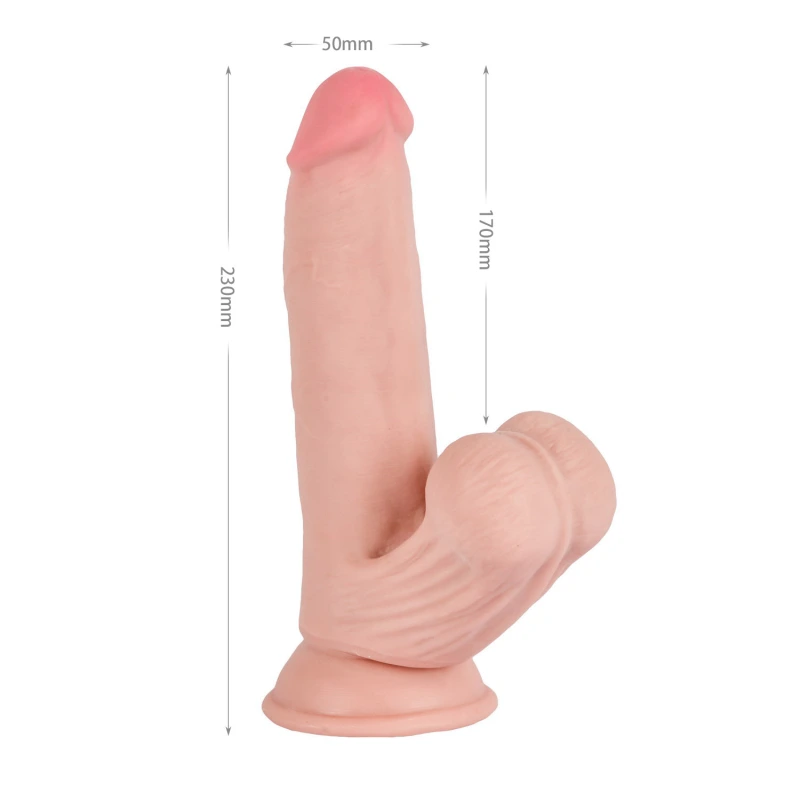 Реалистичный фаллоимитатор с подвижной мошонкой 9" Knight Cock 3D Triple Density Dildo with Swinging Balls, 23 см