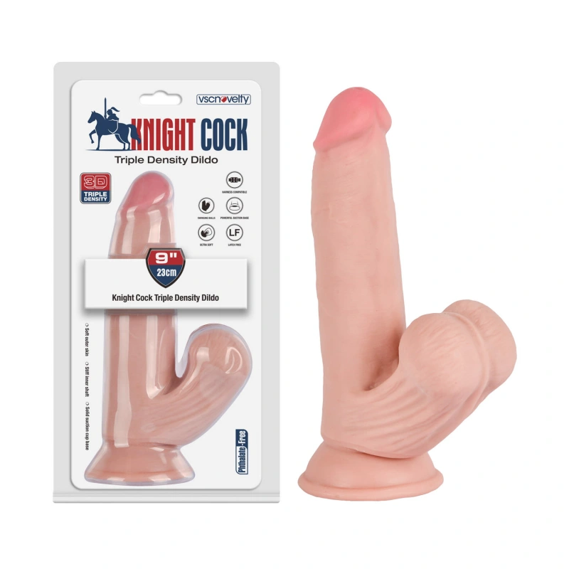 Реалистичный фаллоимитатор с подвижной мошонкой 9" Knight Cock 3D Triple Density Dildo with Swinging Balls, 23 см