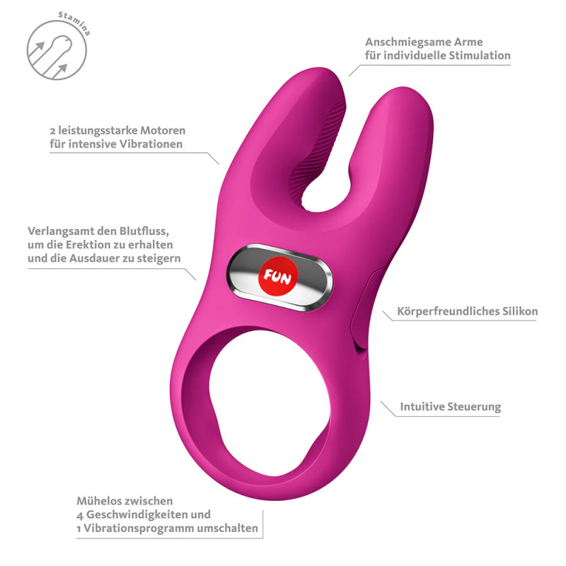 Эрекционное кольцо с вибрацией розовое Fun Factory Nos XL pink