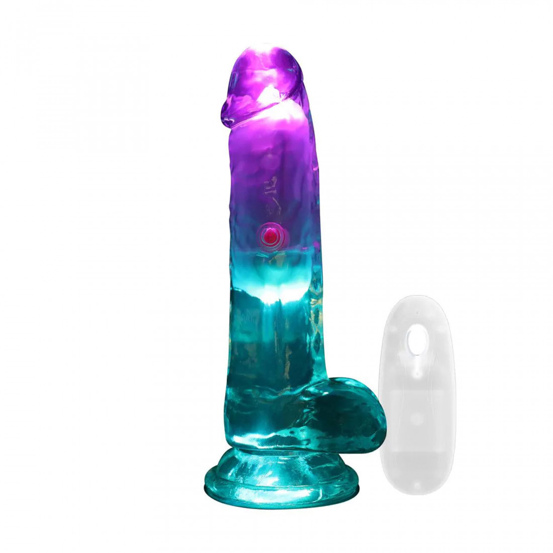Реалистичный прозрачный вибратор с подсветкой и пультом ДУ LED Vibrating Straight Cock with Balls, 15 см