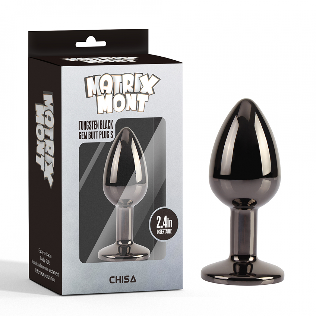 Анальная пробка черная со стразой размер S MATRIX MONT Tungsten Black Gem Butt Plug