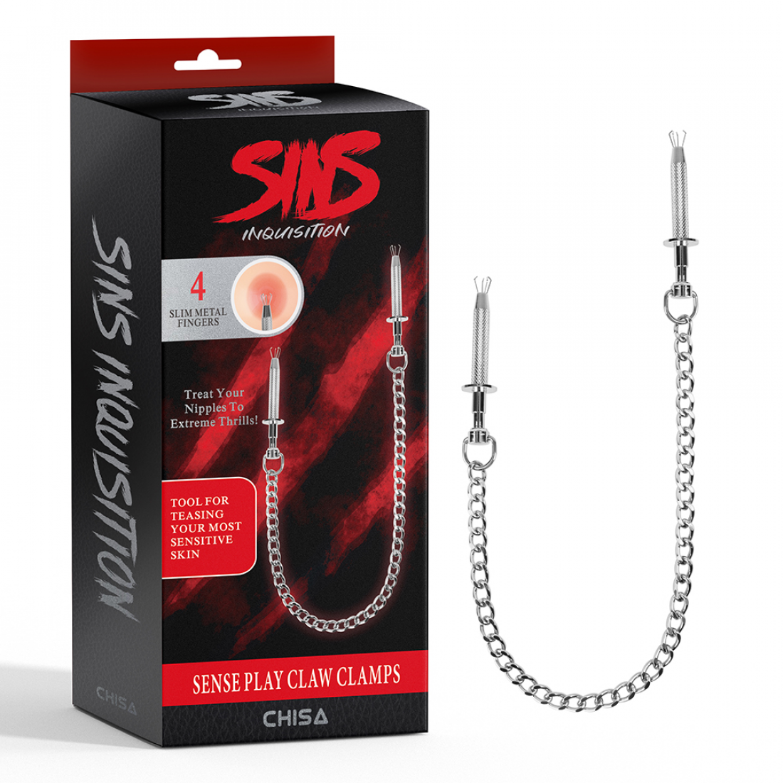 Зажимы на соски на цепочке Sins Inquisition Sense Play Claw Clamps