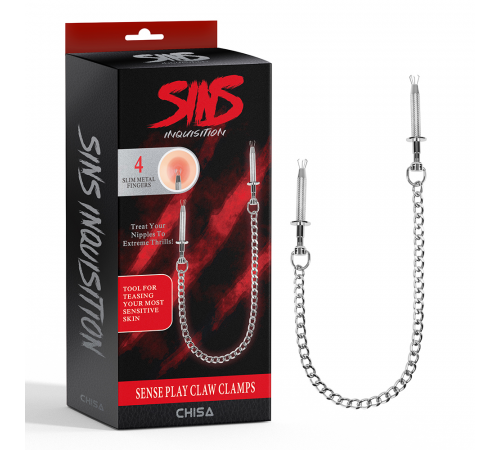 Зажимы на соски на цепочке Sins Inquisition Sense Play Claw Clamps