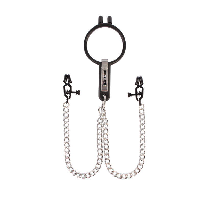 Расширитель рта с зажимами для сосков Sins Inquisition Humiliate Mouth Spreader with Nipple Clamps