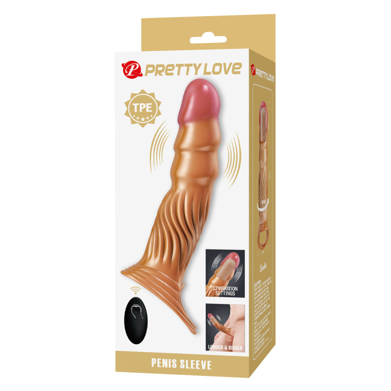 Удлиняющая насадка с вибрацией с пультом ДУ Pretty Love Penis Sleeve