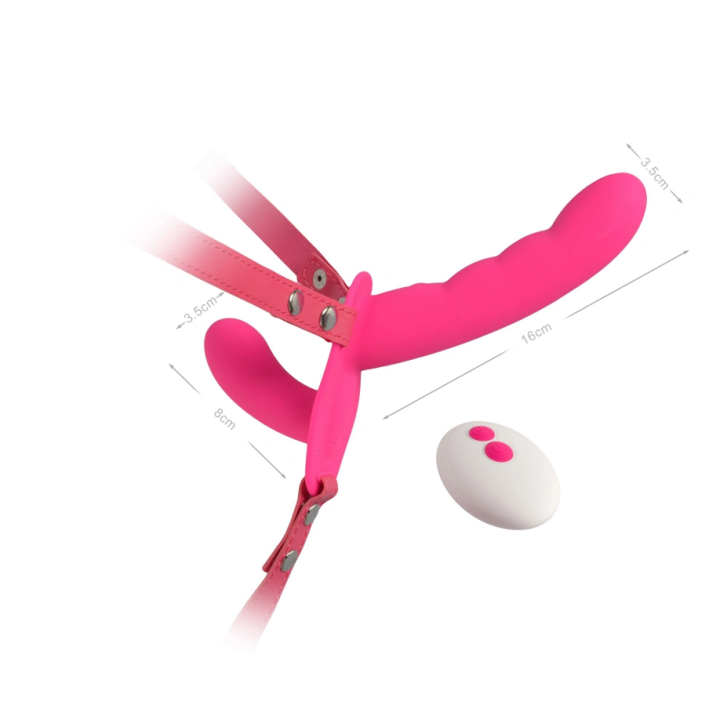 Двойной вибро-страпон с пультом ДУ VSCN Pleasure Luxury Double Duty Remote Control Rocking Strap-on Dildo, 16 см