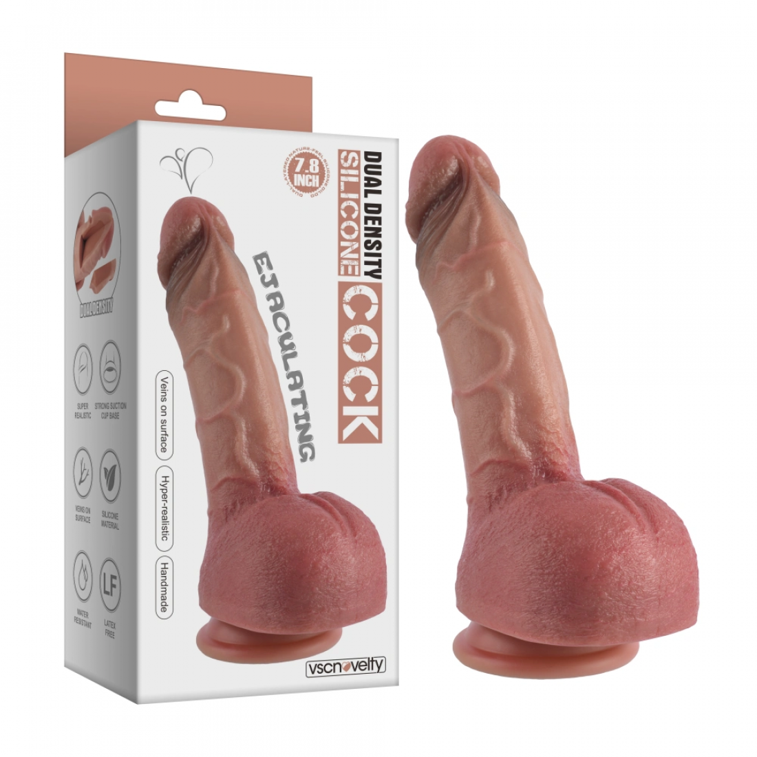 Кончающий фаллоимитатор VSCN 7.8” Dual-Layered Nature-Feel Ejaculating Silicone Dildo, 20 см