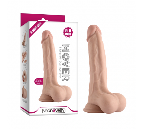 Фаллоимитатор с подвижной кожей VSCN 9'' Sliding Skin Dual Layer Dong-Whole testicles, 22,9 см