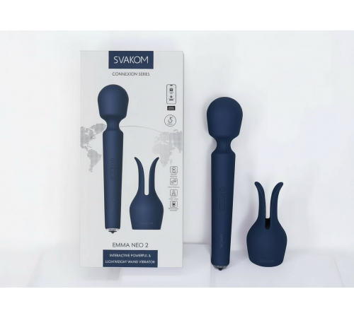 Вибро-маcсажер со сменной насадкой, управление со смартфона SVAKOM EMMA NEO 2 Royal Blue