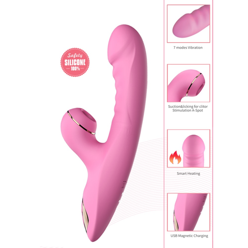Вибратор с вакуумной стимуляцией и подогревом Sucking Rabbit Vibrator Pink