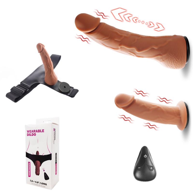 Двойной вибро-страпон с фрикциями и пультом ДУ Yeain Telescoping Dildo