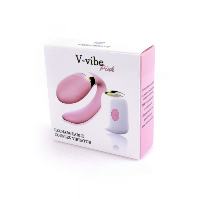 Вибратор для пар с ДУ V-Vibe Pink USB 7 Function / Remote Control