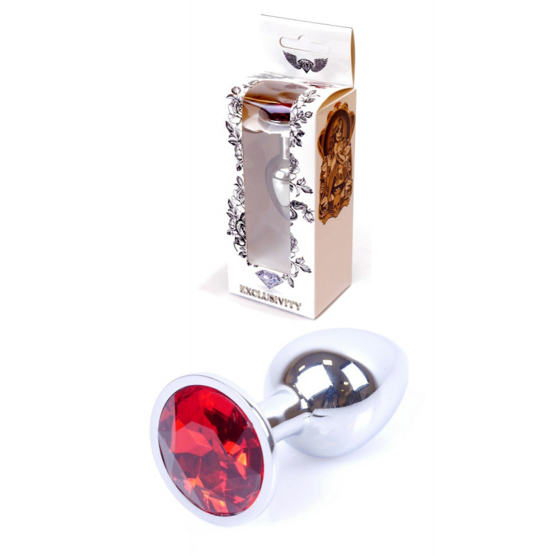Анальная пробка металлическая размер S Jewellery Silver PLUG - Red