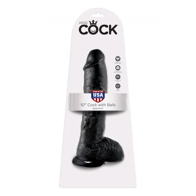 Реалистичный фаллоимитатор на присоске Cock 10 Inch With Balls Black, 26,6 см