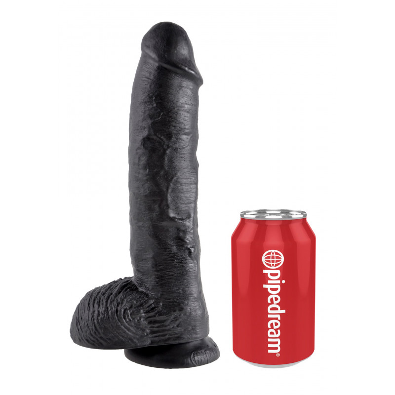 Реалистичный фаллоимитатор на присоске Cock 10 Inch With Balls Black, 26,6 см