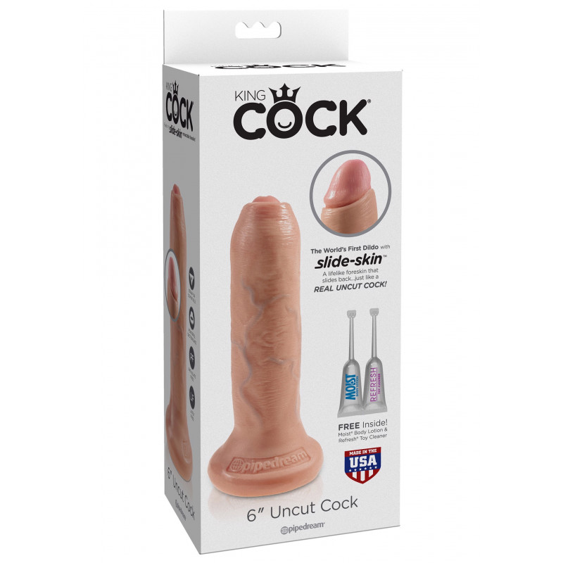 Реалистичный фаллоимитатор на присоске c подвижной кожей на головке PipeDream Cock 6 Inch Uncut Light skin tone, 16,5 см