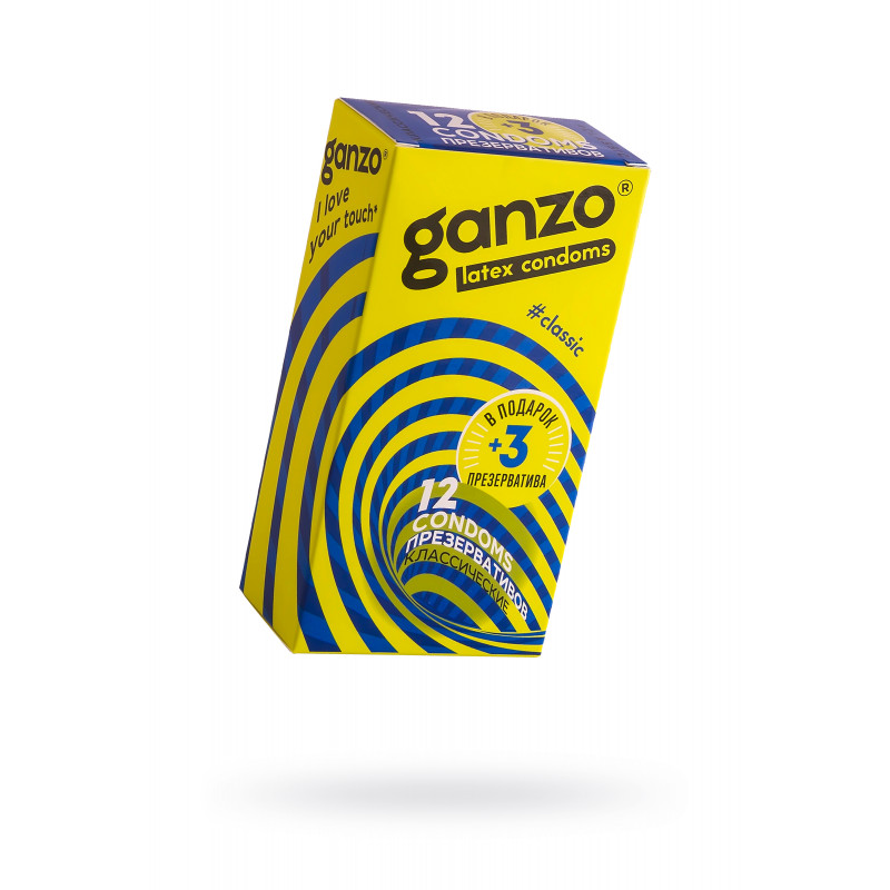 Презервативы Ganzo, classic, классические, латекс, двойная смазка, 18,5 см, 5,2 см, 15 шт.