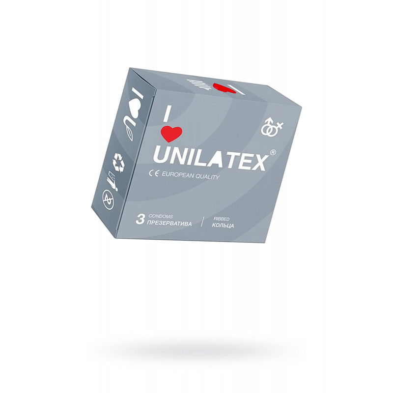 Презервативы Unilatex, ribbed, латекс, ребристые, 19 см, 5,4 см, 3 шт.